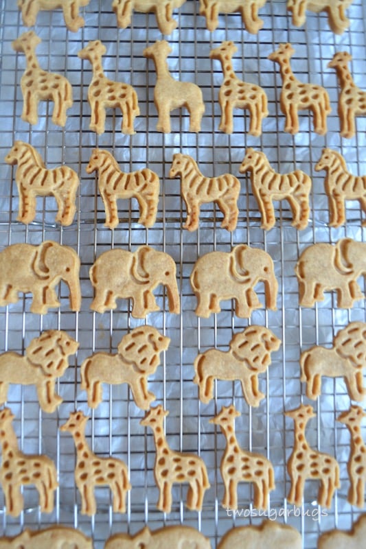animal graham crackers cooling on a wire rack