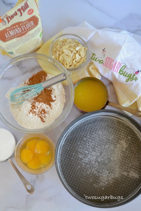 ingredients for crumbly almond cake