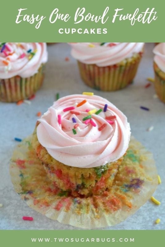 pinterest graphic for easy one bowl funfetti cupcakes
