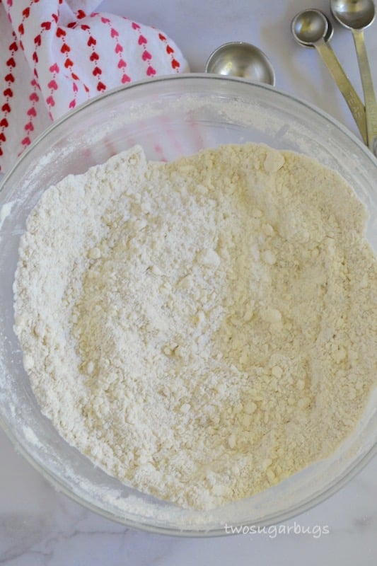 Dry scone ingredients with butter worked in