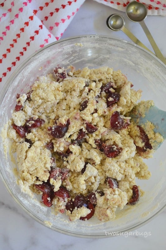Scone dough with cherries mixed in