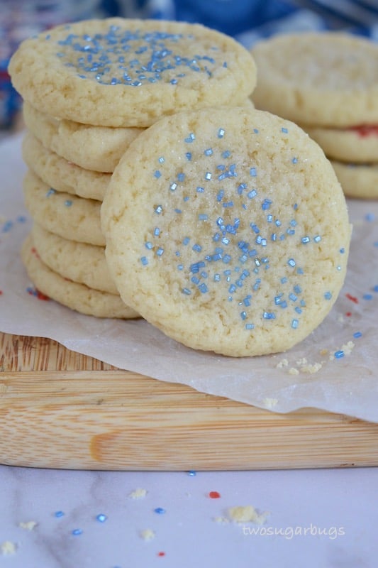 Stack of easy and fast soft drop sugar cookies