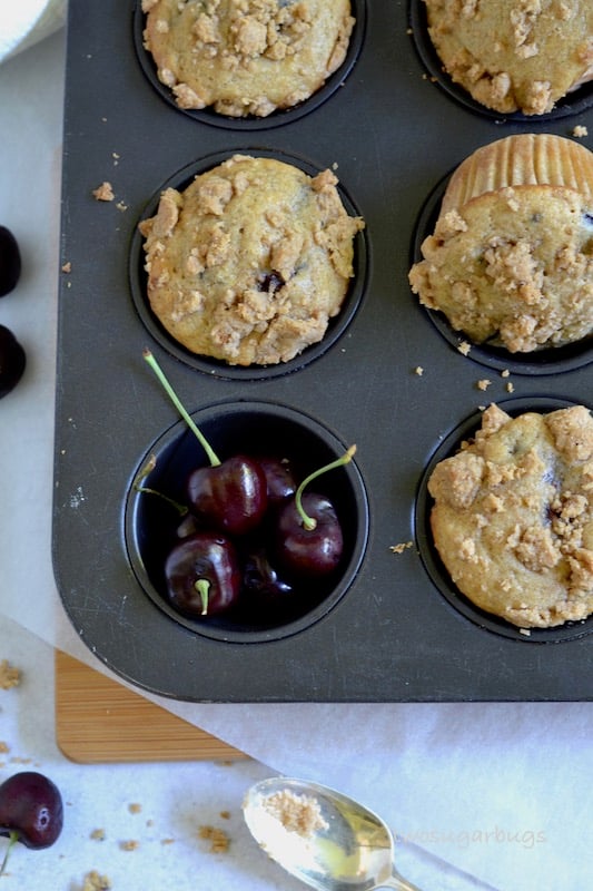 overhead shot of muffins in a muffin tin