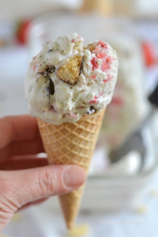Hand holding homemade Cool Britannia ice cream cone
