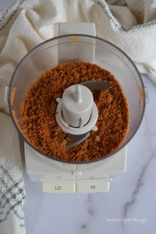 Ground Biscoff cookies in a food processor.