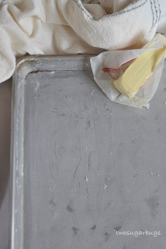 Buttered baking sheet.