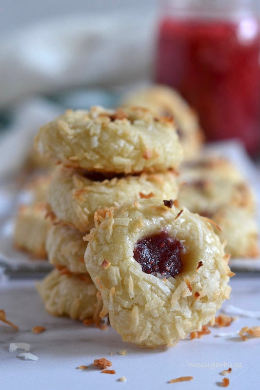 Stack of coconut jam thumbprints
