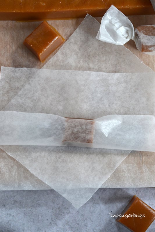 wax paper wrapping a homemade caramel