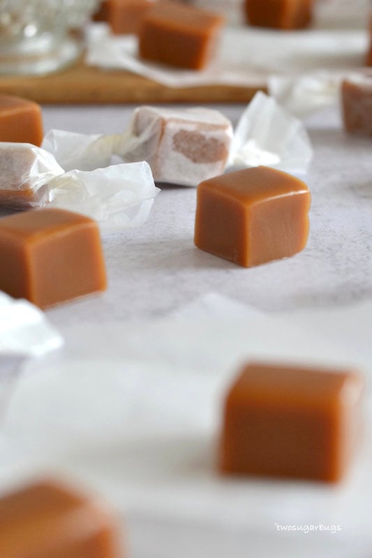 wrapped and unwrapped caramels 