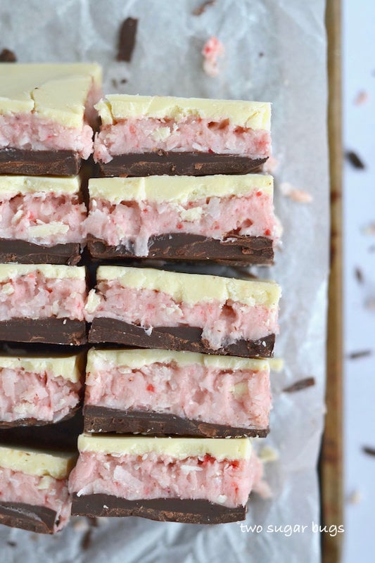 side view of strawberry coconut chocolate bars