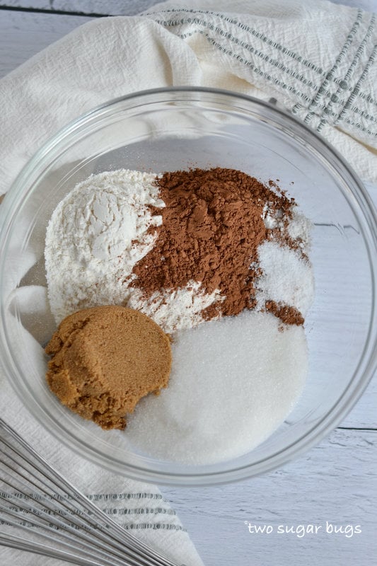 dry ingredients for chocolate malt cake