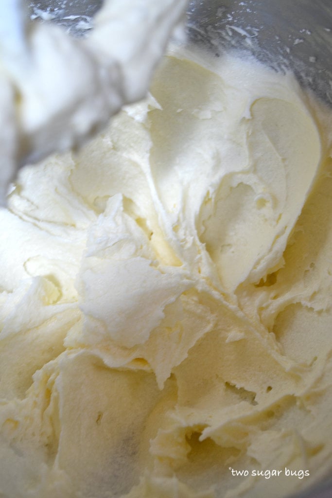 Butter, cream cheese and sugars creamed together in a mixing bowl