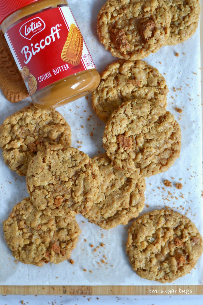 biscoff crispy cookies on parchment lined cutting board