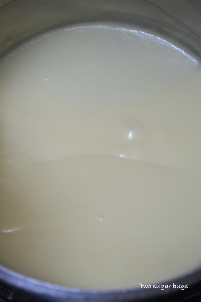 coconut pastry cream with a line showing that it's finished cooking