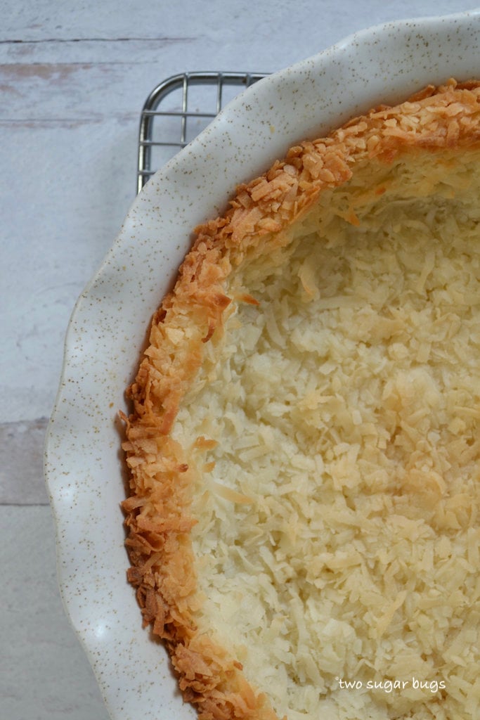 baked coconut crust on a cooling rack