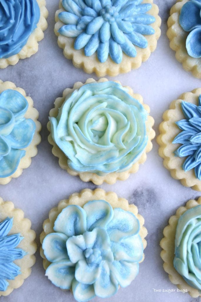 sugar cookies with blue buttercream
