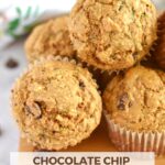 pinterest image for chocolate chip zucchini muffins
