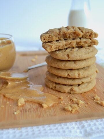 A chewy, thick, peanut buttery pb cookie with a little twist on the classic. Made with all butter and some ground oats, they have a phenomenal chew factor and are sure to please all peanut butter lovers!