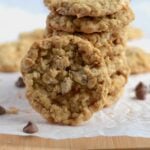 stack of oatmeal coconut chocolate chip cookies