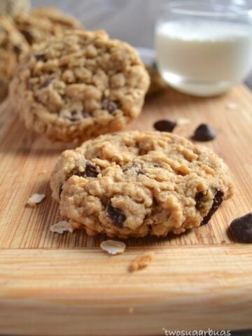 Oatmeal, peanut butter, chocolate chip cookies. Fat, chewy and incredibly irresitible! #cookiemonster #cookielove #oatmealcookies #peanutbutterlover