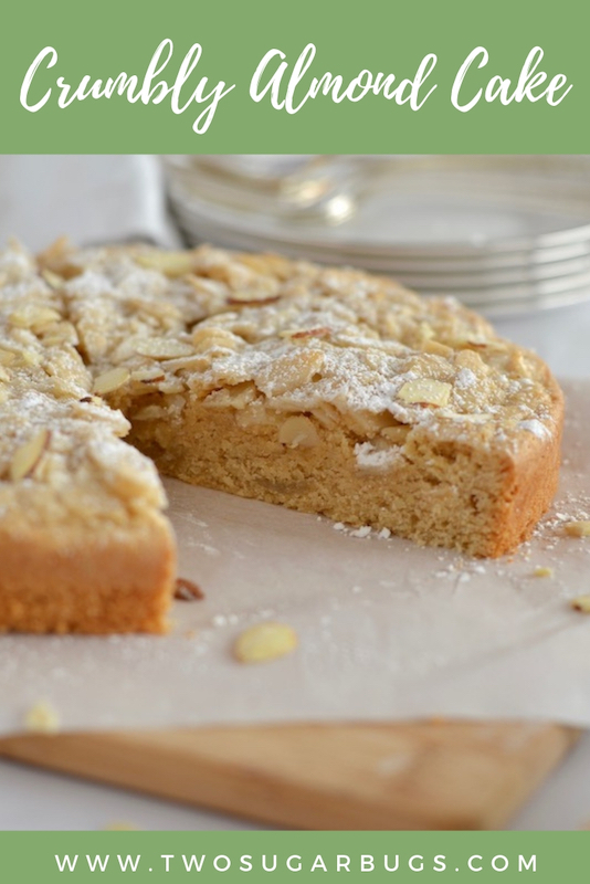 Pinterest image of crumbly almond cake