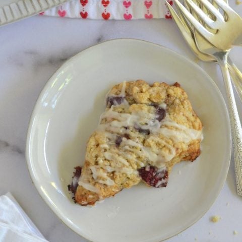 Cherry almond scone on a plate