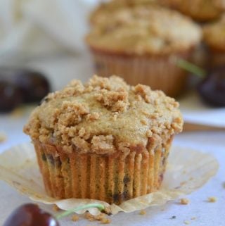 Side view of muffin with the wrapper folded down