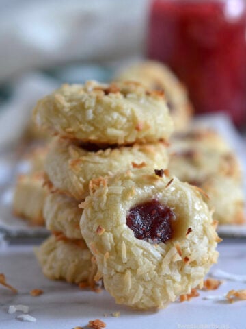 Stack of coconut jam thumbprints