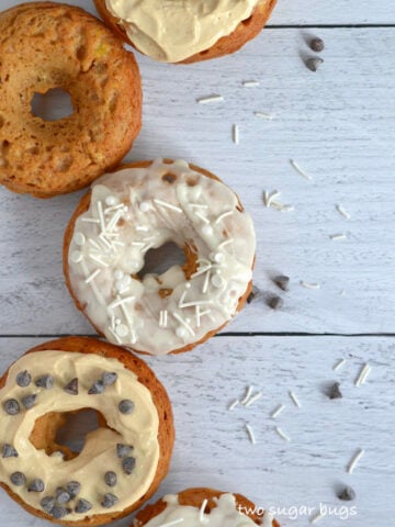 five donuts on shiplap