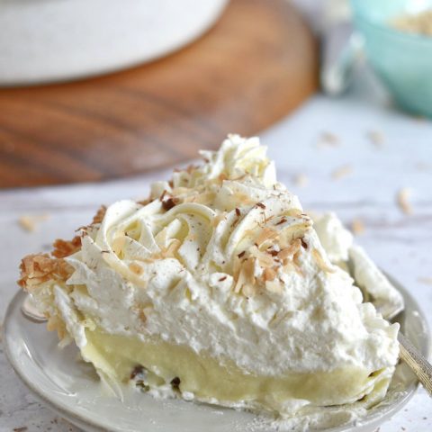 a slice of pie on a plate with a fork