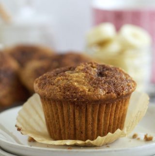 banana bran muffin on a plate