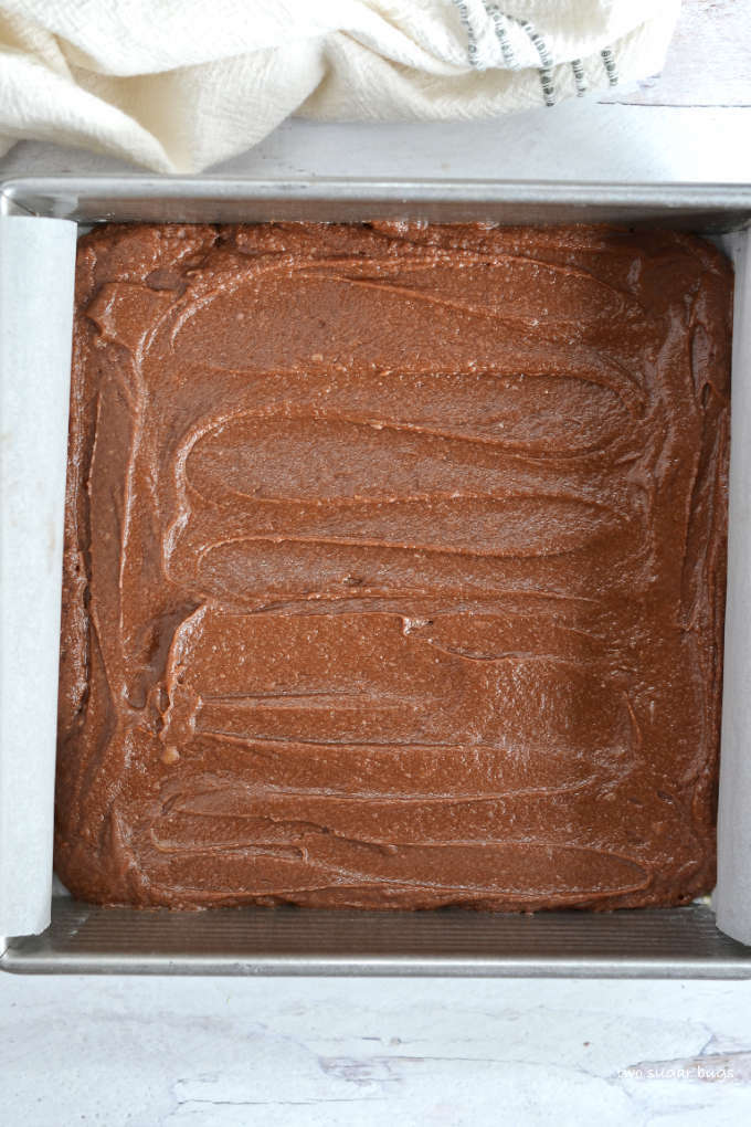 brownie batter in baking pan
