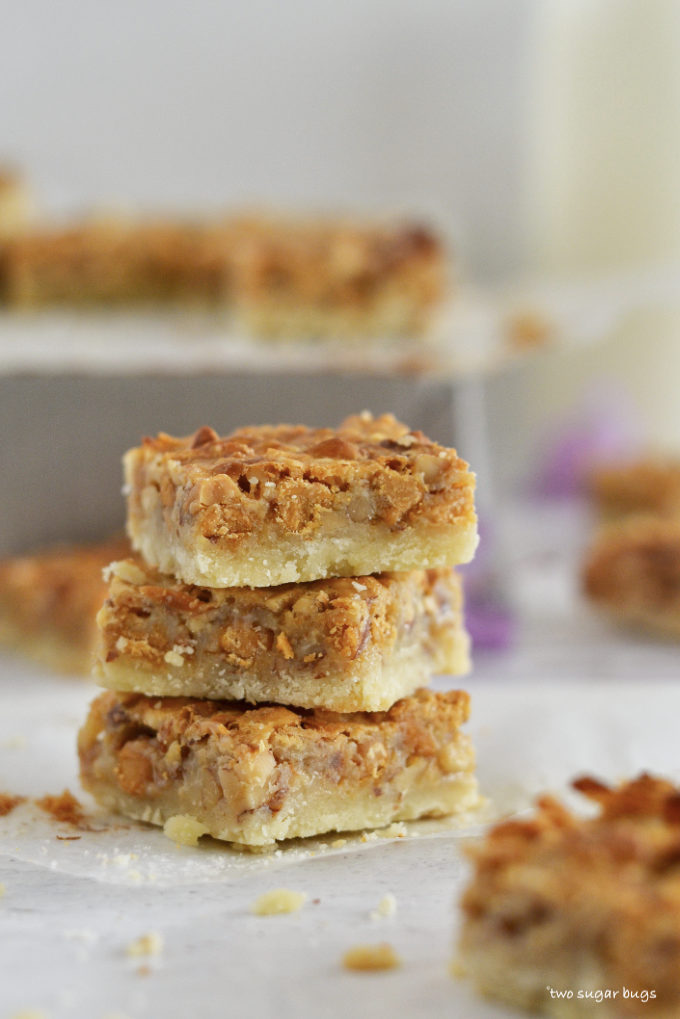 stack of three butterscotch nut bars