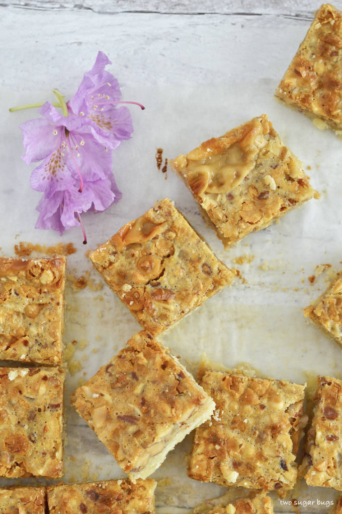 overhead shot of butterscotch nut bars