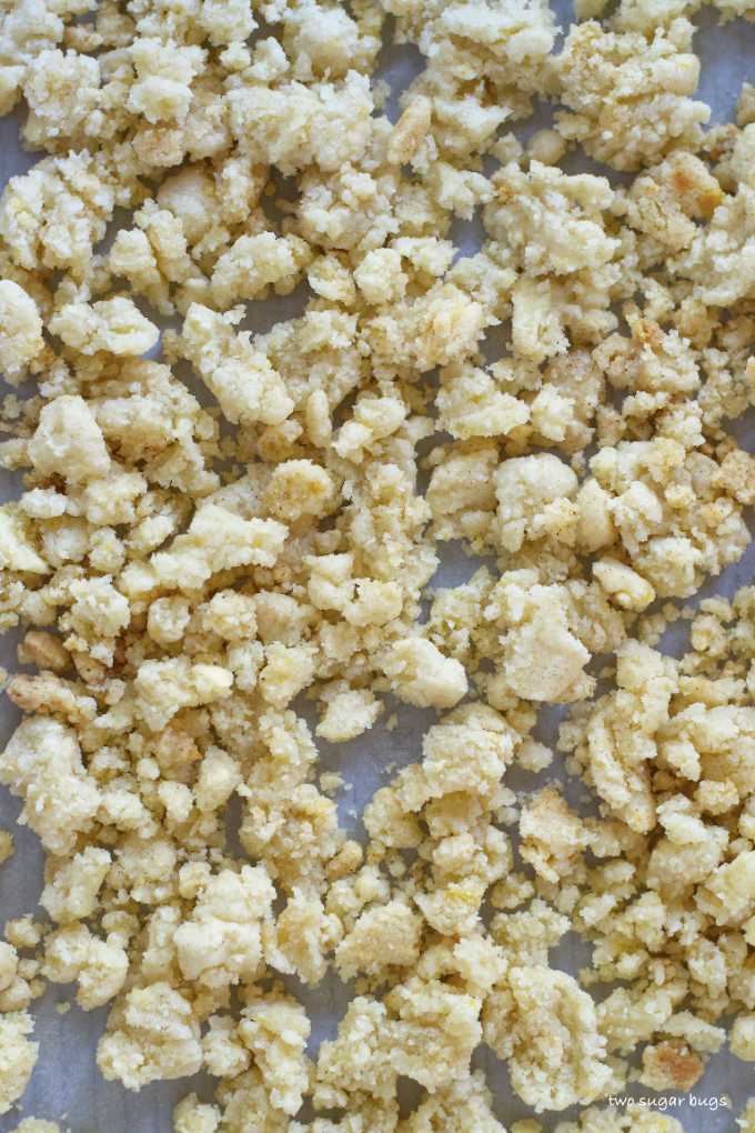 baked lemon cookie crumbles on a sheet pan