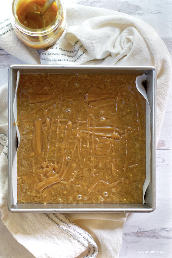 espresso bar batter with salted caramel drizzled over the top