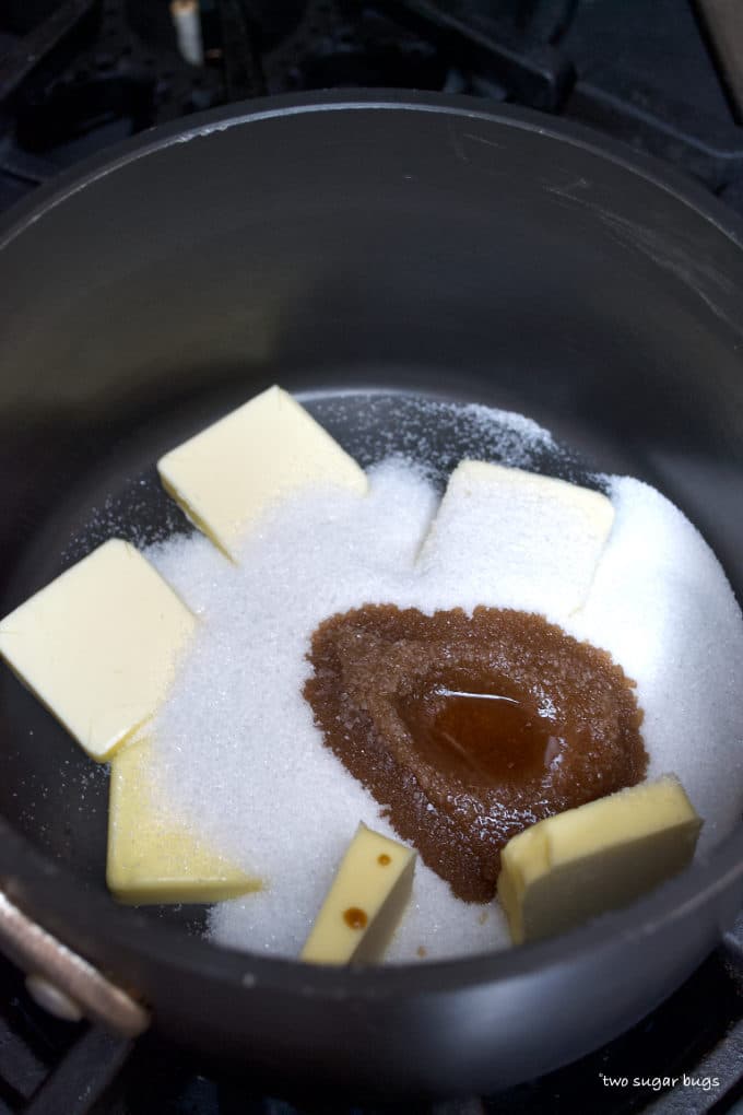 butter, sugar, salt and vanilla in a saucepan