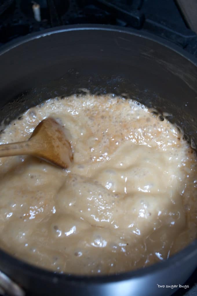 homemade toffee boiling in a saucepan