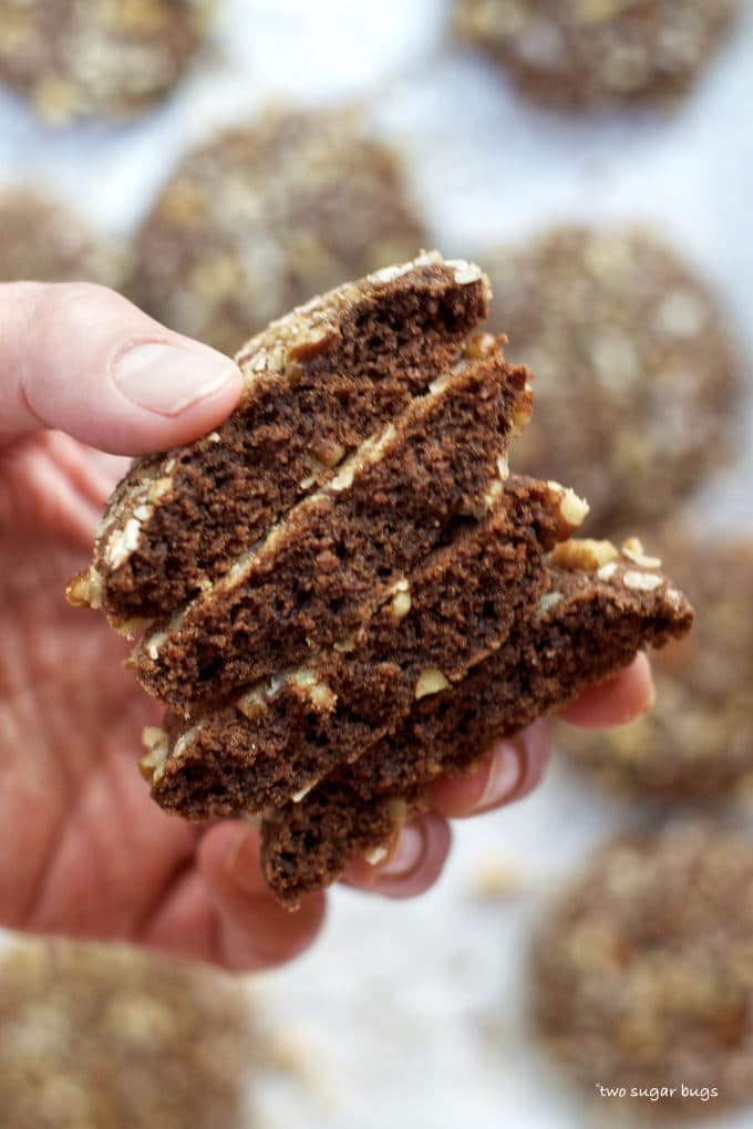 hand holding cookies to show inside texture