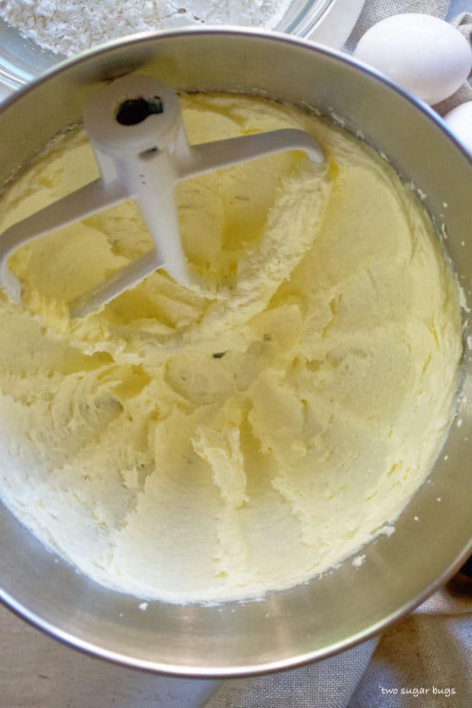 creamed butter and sugar in a mixing bowl