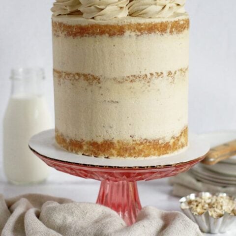 brown sugar cake on a cake stand