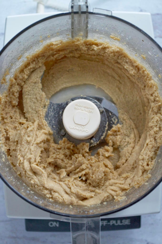 butter and sugars blended in a food processor