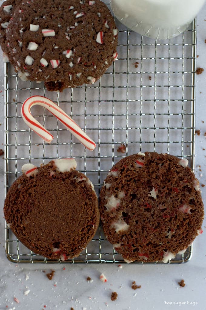 comparison of two double peppermint chocolate cookie bottoms