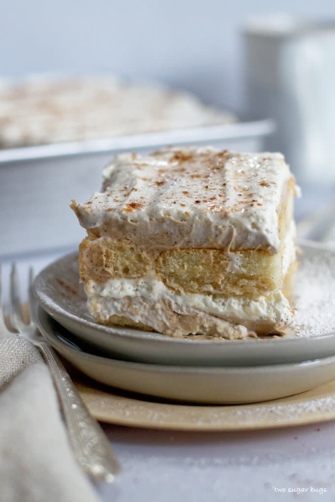 slice of tom and jerry's dessert tiramisu on a plate