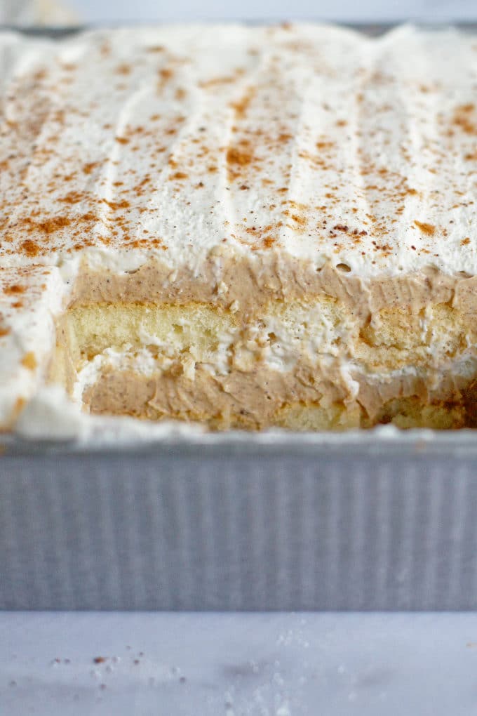 tom and Jerry's dessert tiramisu in a baking pan