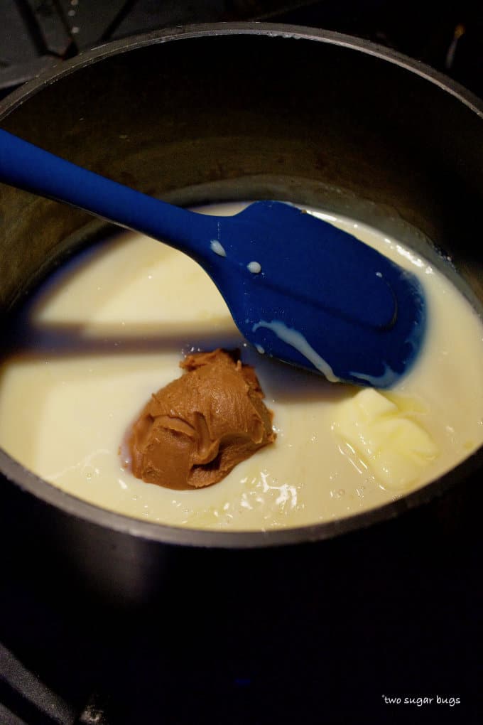 sweetened condensed milk, cookie butter and butter in a saucepan