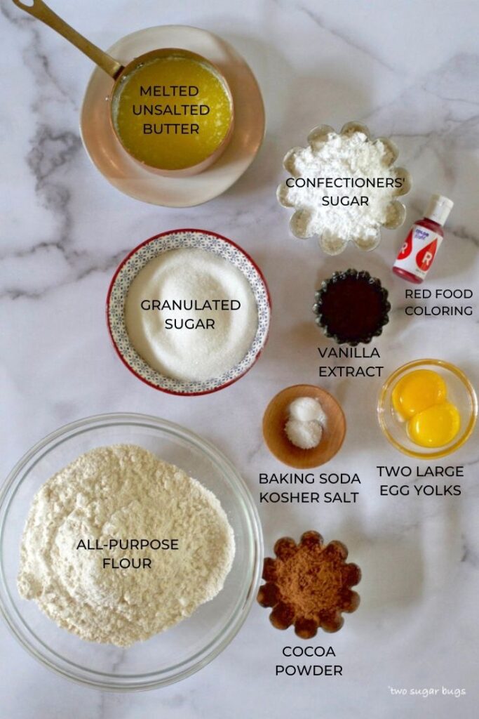 ingredients for red velvet sugar cookies