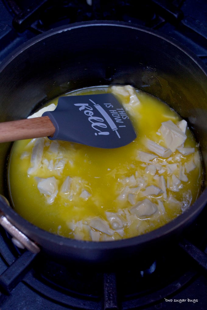 melting butter and white chocolate in a saucepan