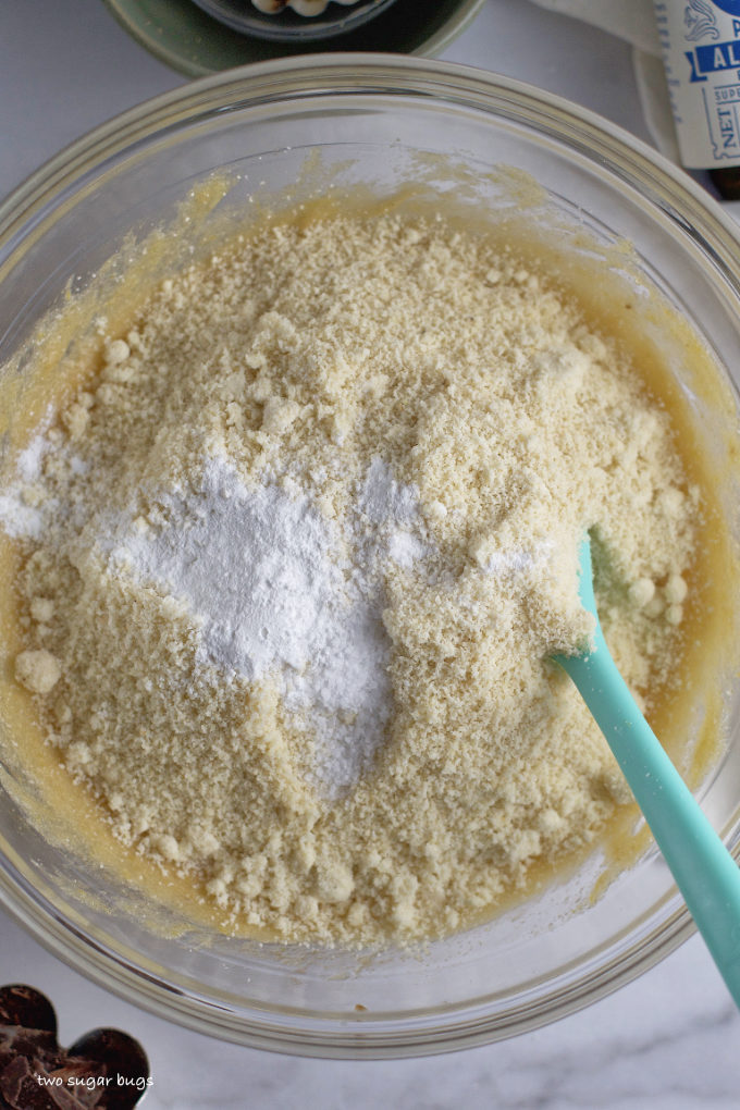almond flour, salt and baking powder added to wet ingredients