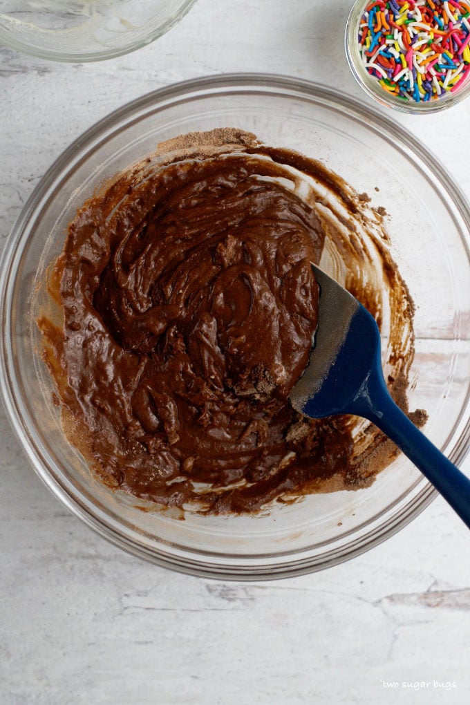 small batch chocolate cupcake batter in a bowl